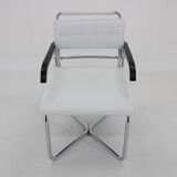 1940s Rare Restored Bauhaus Chrome Plated Adjustable Armchair in White Leather, Czechoslovakia