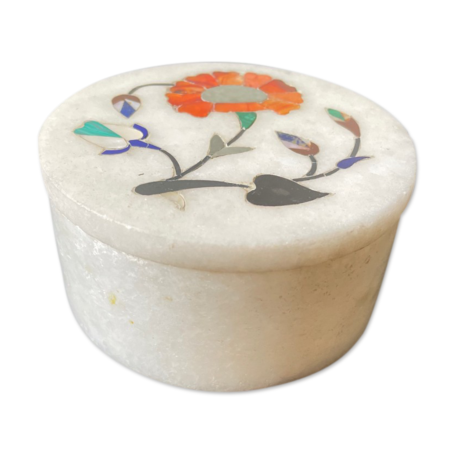 Marble box with inlaid stone