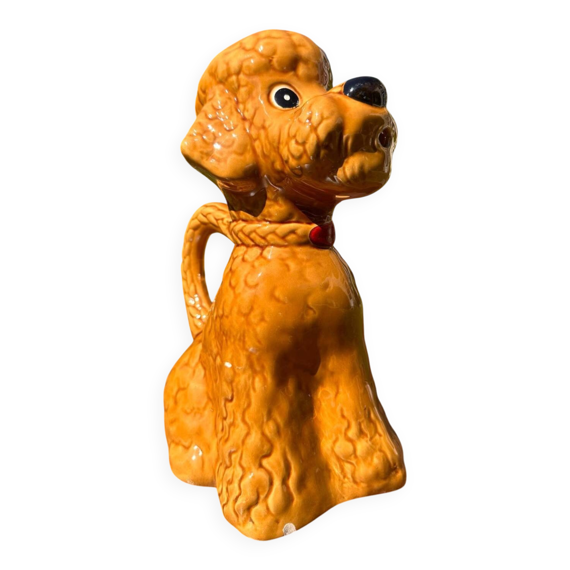 Vintage Brown Caramel Glazed Ceramic Poodle Carafe Pitcher