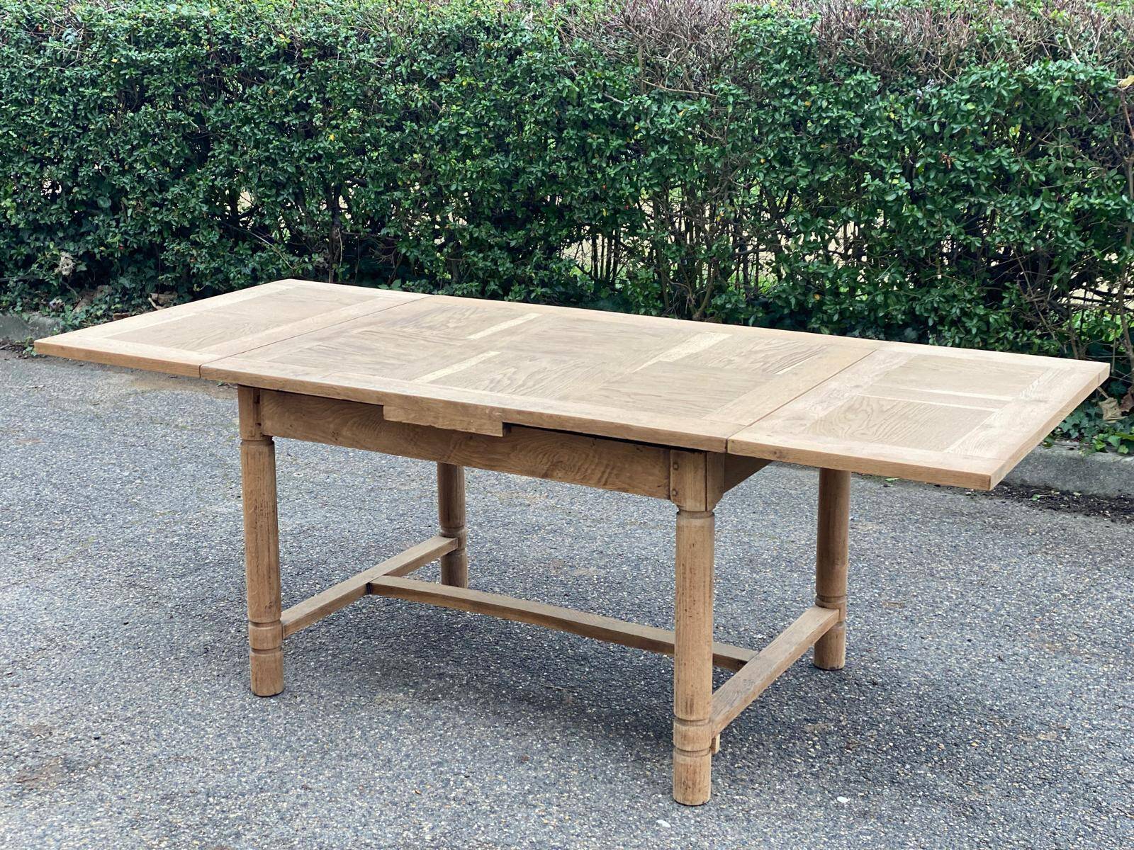 Renovated extendable farmhouse table in raw solid wood and marquetry 210cm