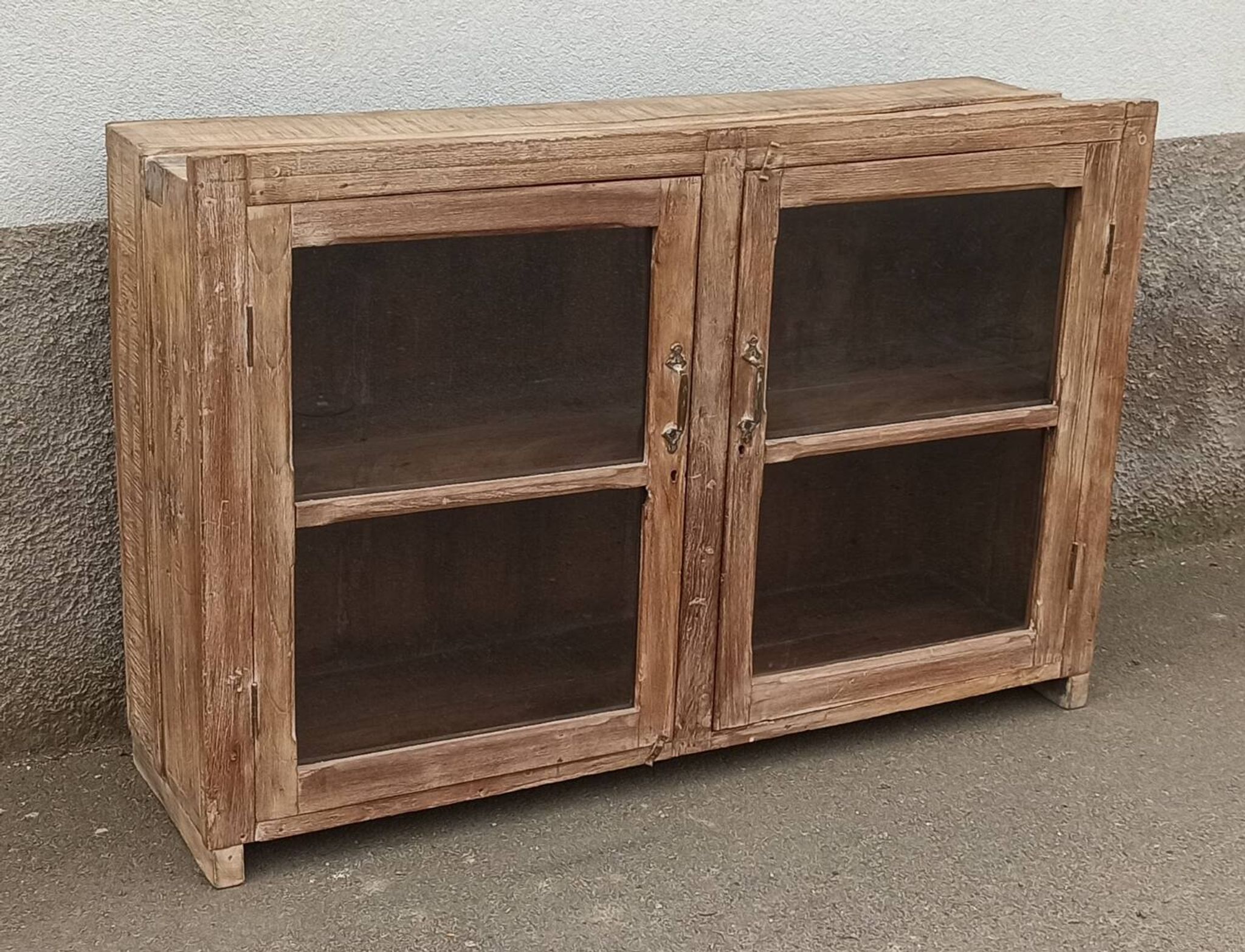 Glass sideboard in antique wood