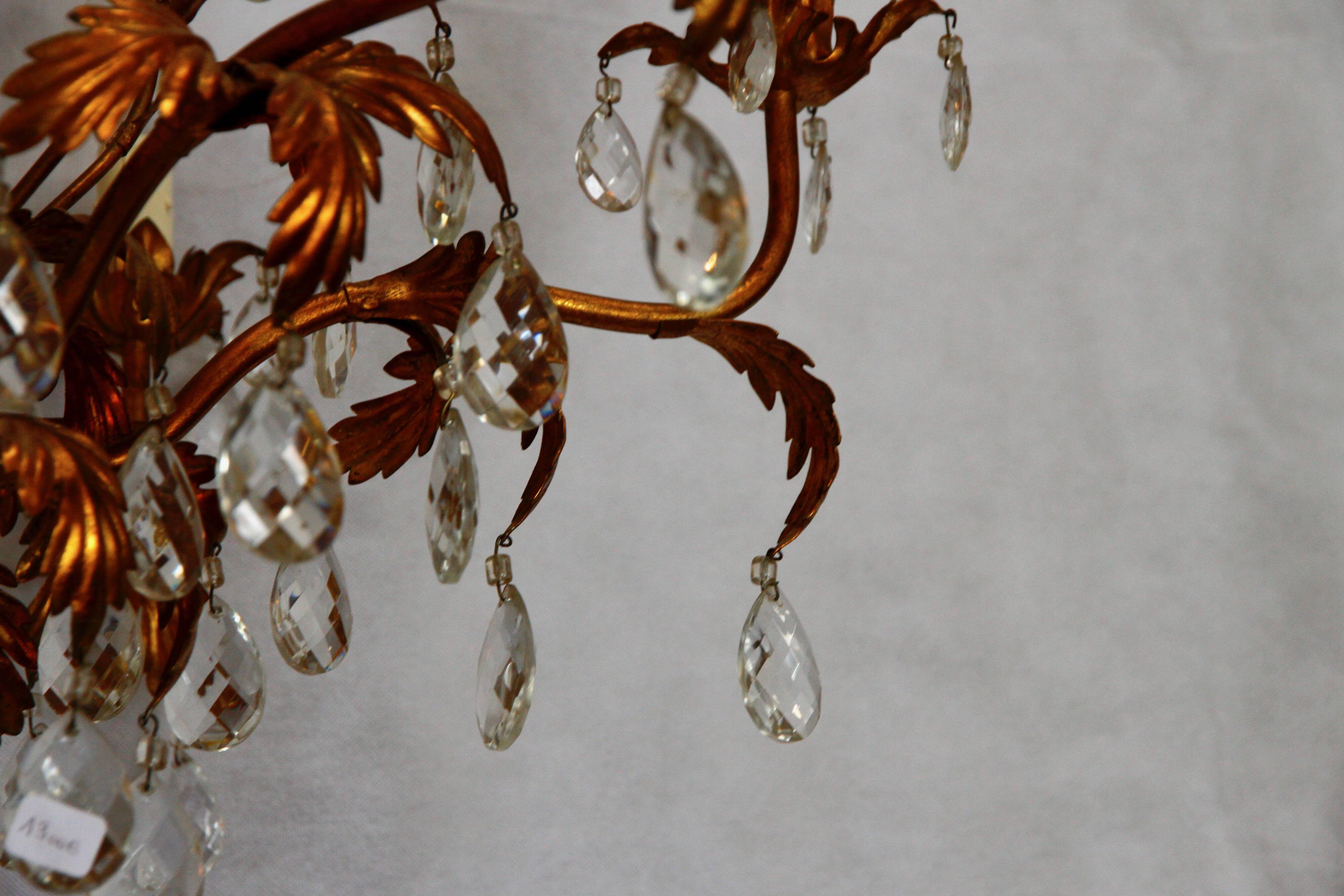 6-light bronze and Bohemian crystal chandelier, early 20th century