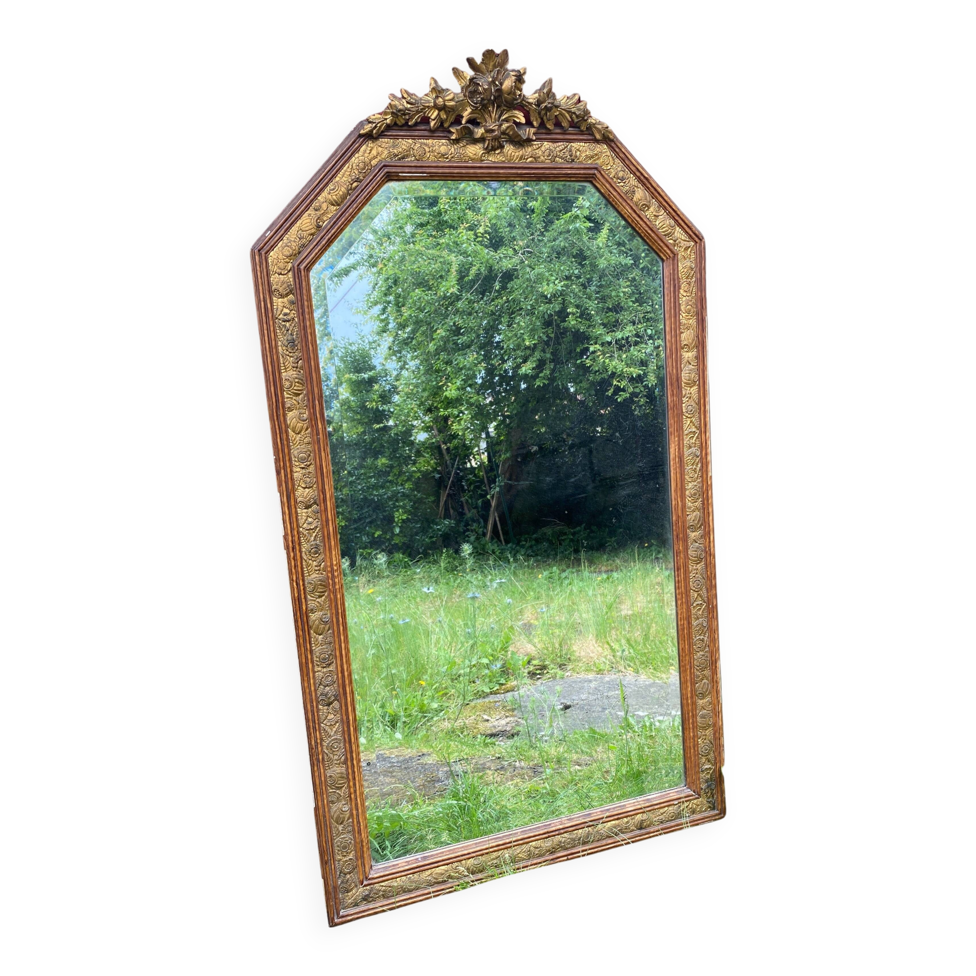 Large gilded wood mirror, Louis XVI - Art Nouveau transition style, mirror