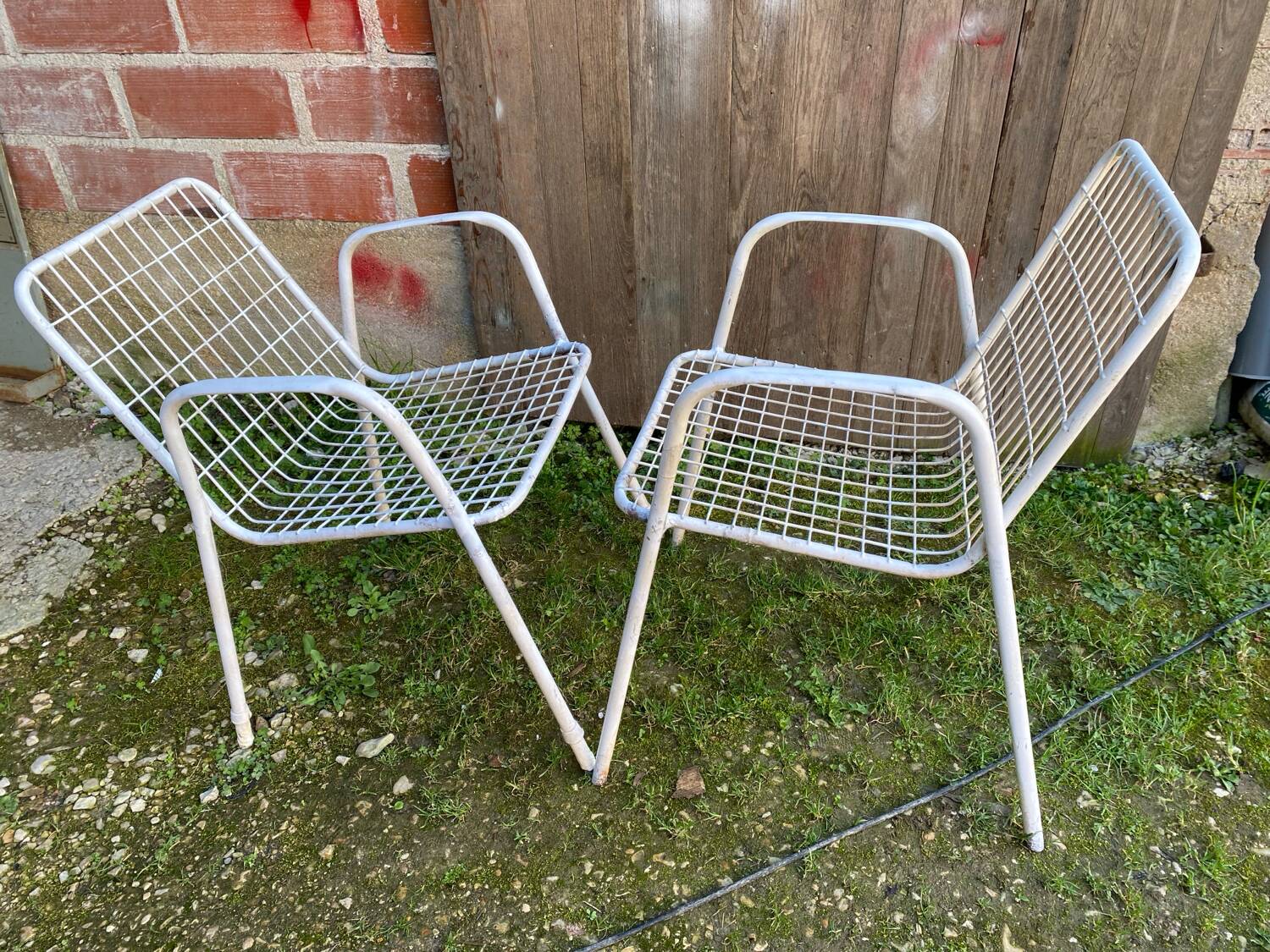 Pair of Antique EMU RIO Armchairs in White Metal Vintage