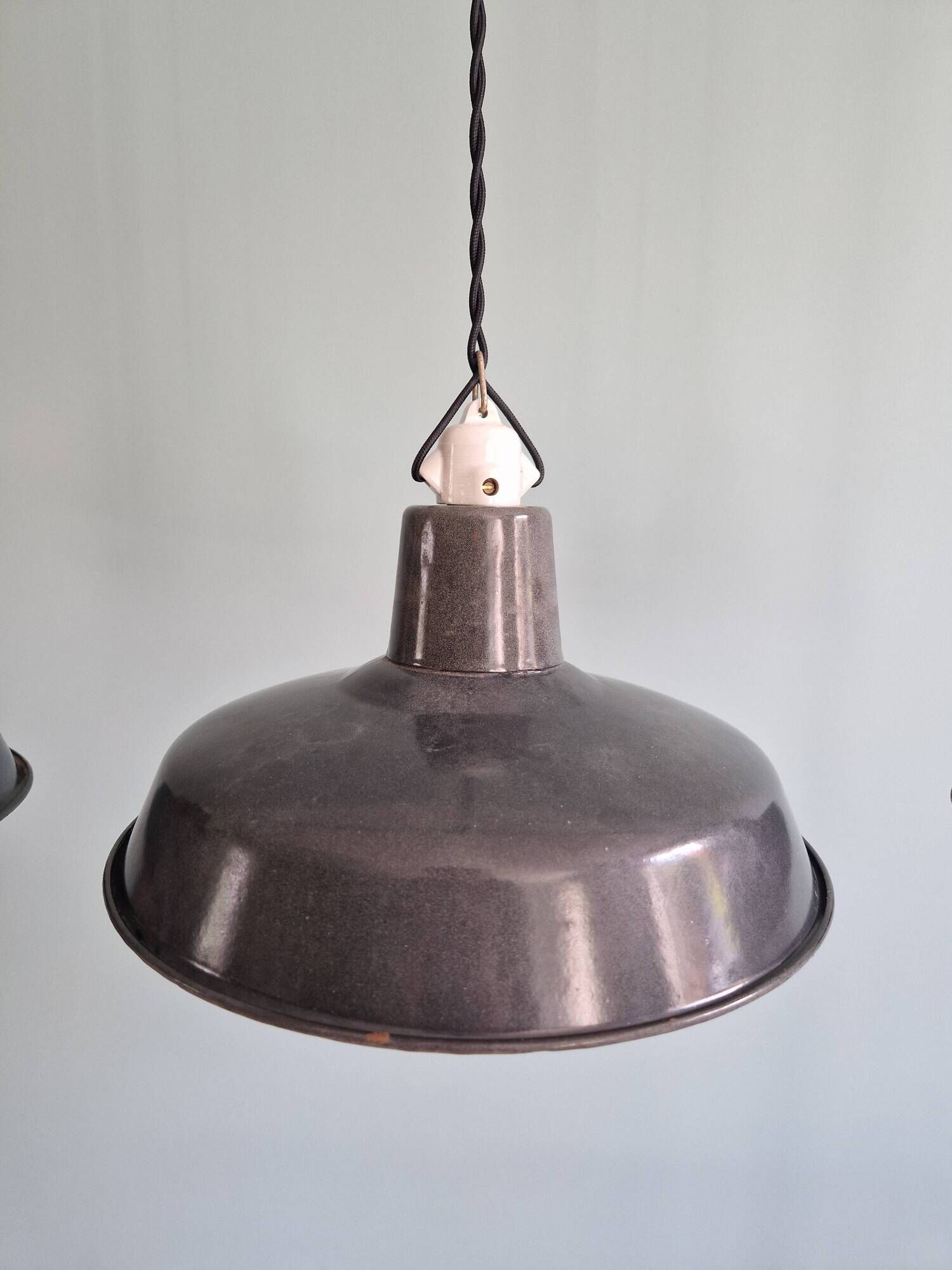 Set of 3 industrial pendant lights in anthracite enameled sheet metal