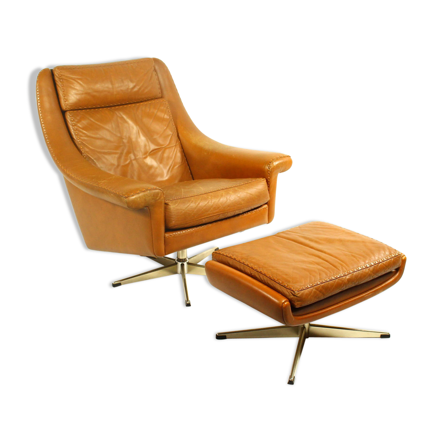 Matador swivel leather chair with ottoman by Aage Christiansen for Erhardsen & Andersen, 1960s