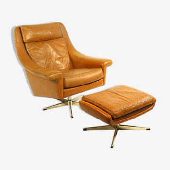 Matador swivel leather chair with ottoman by Aage Christiansen for Erhardsen & Andersen, 1960s