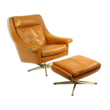 Matador swivel leather chair with ottoman by Aage Christiansen for Erhardsen & Andersen, 1960s
