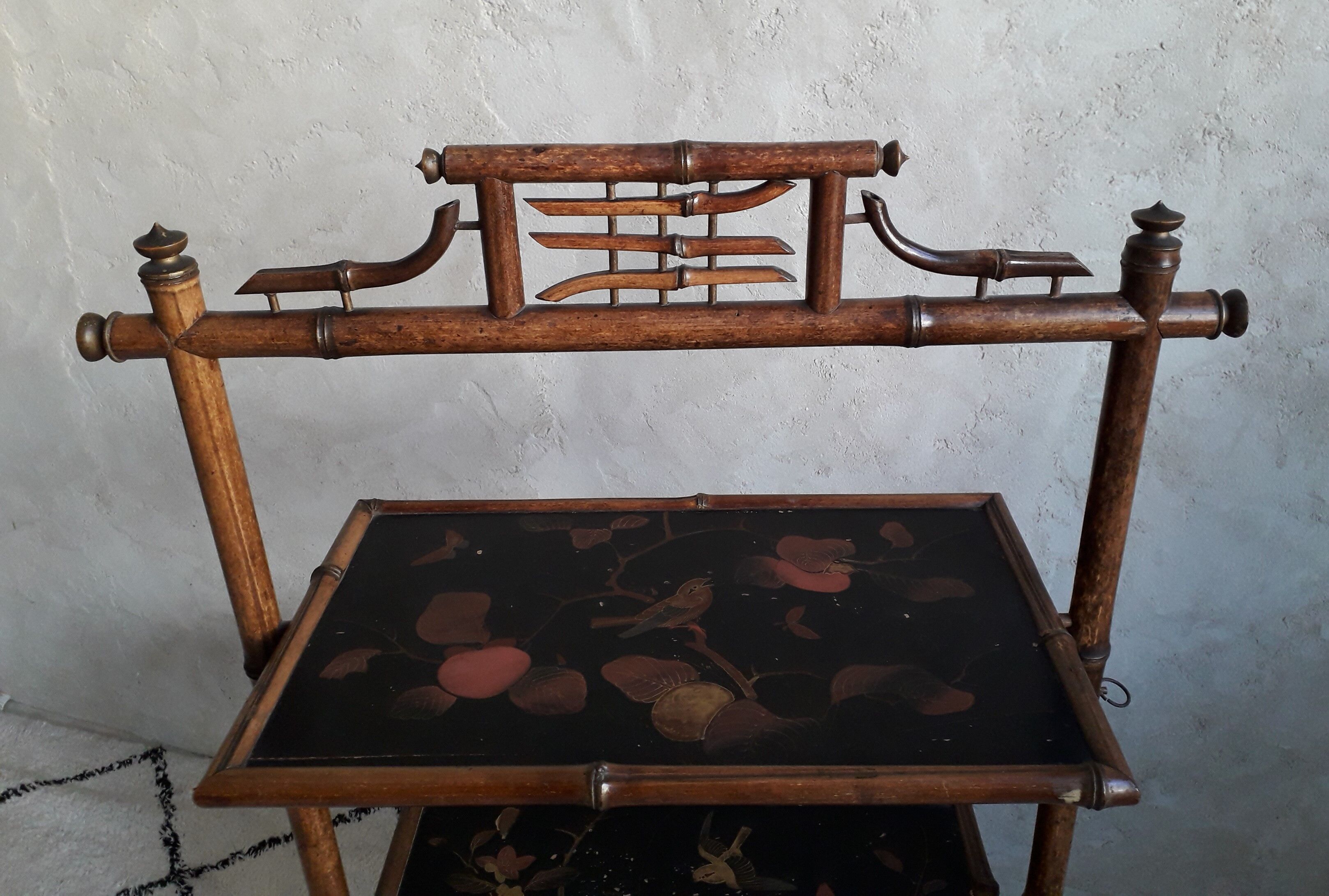 Bamboo shelves, fireplace