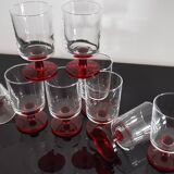 9 transparent Cavalier Luminarc glasses with red legs 70