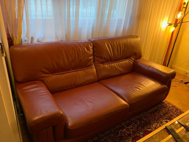 Full-flower 3-seater leather sofa