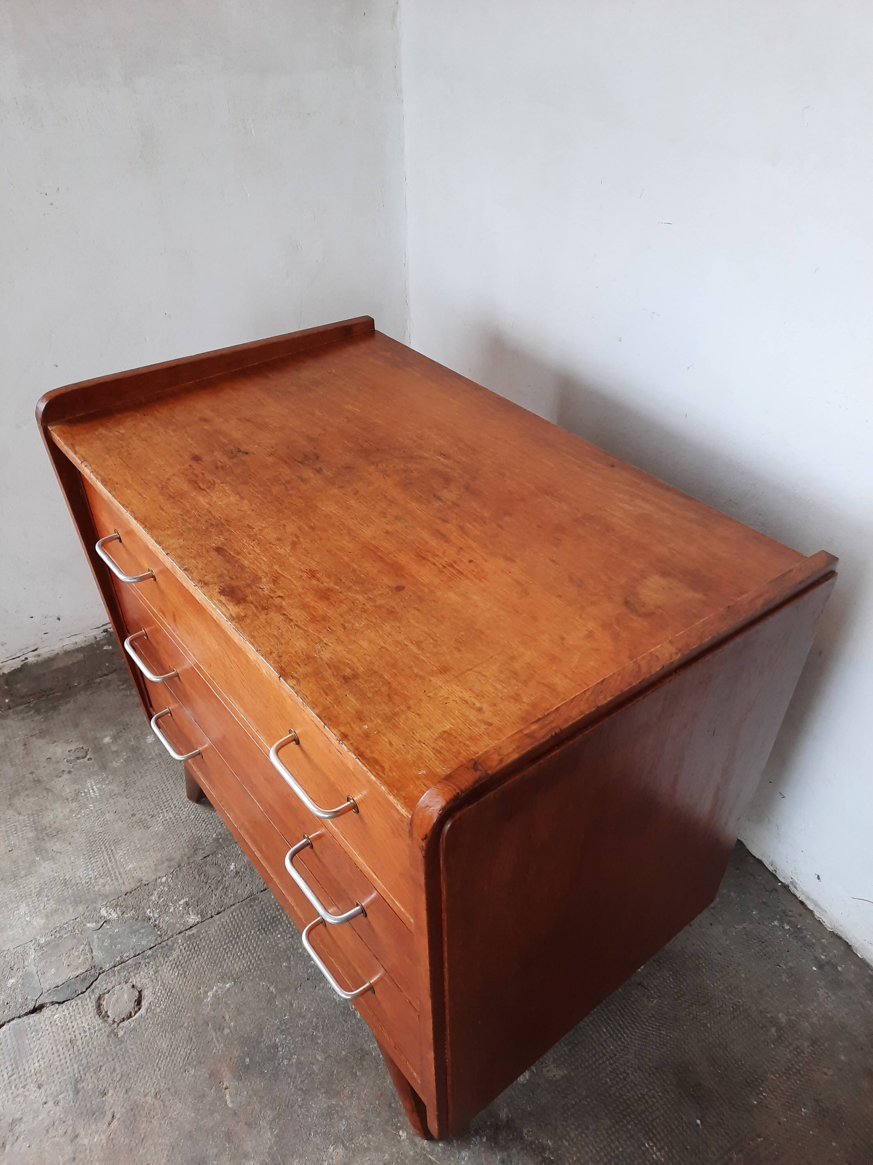 Oak chest of drawers with compass foot, vintage reconstruction