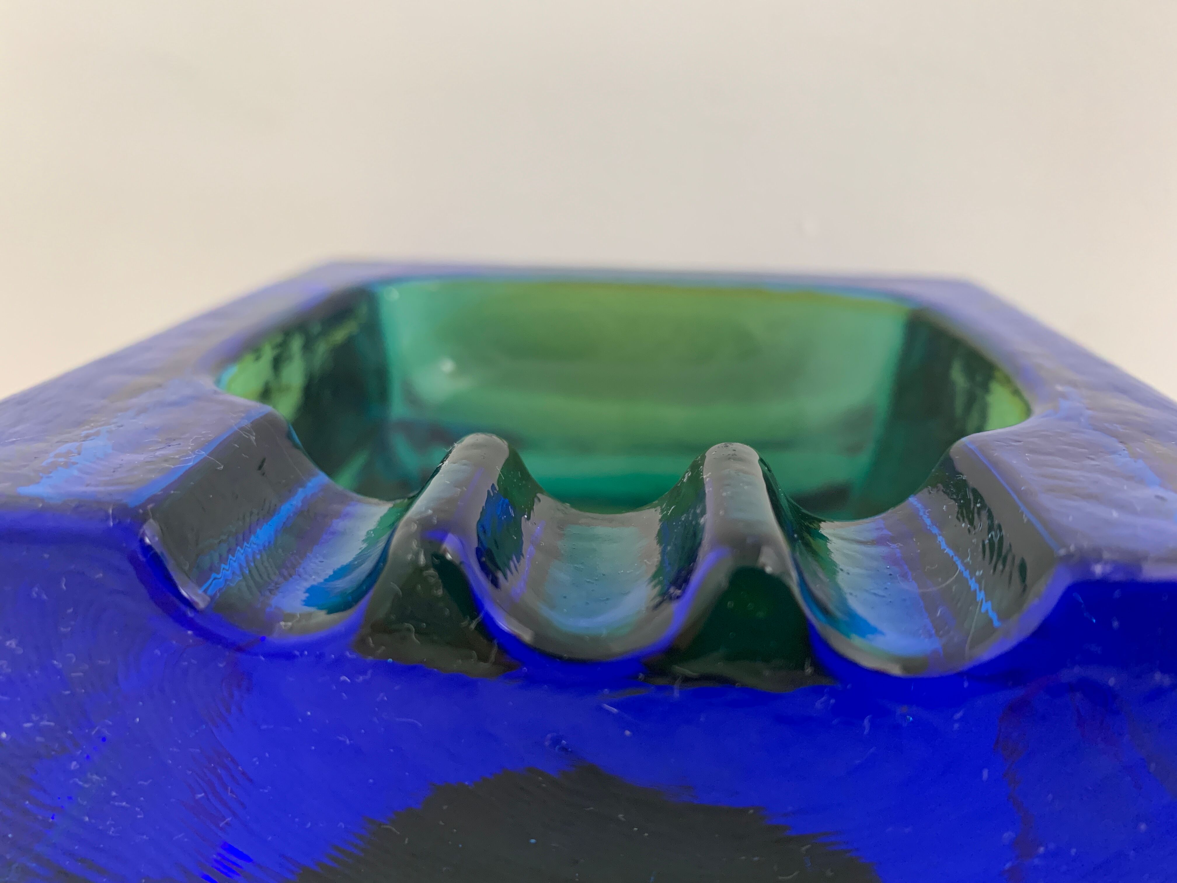 Square blue glass ashtray