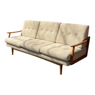 Canape daybed des années 60 en bois et lainage