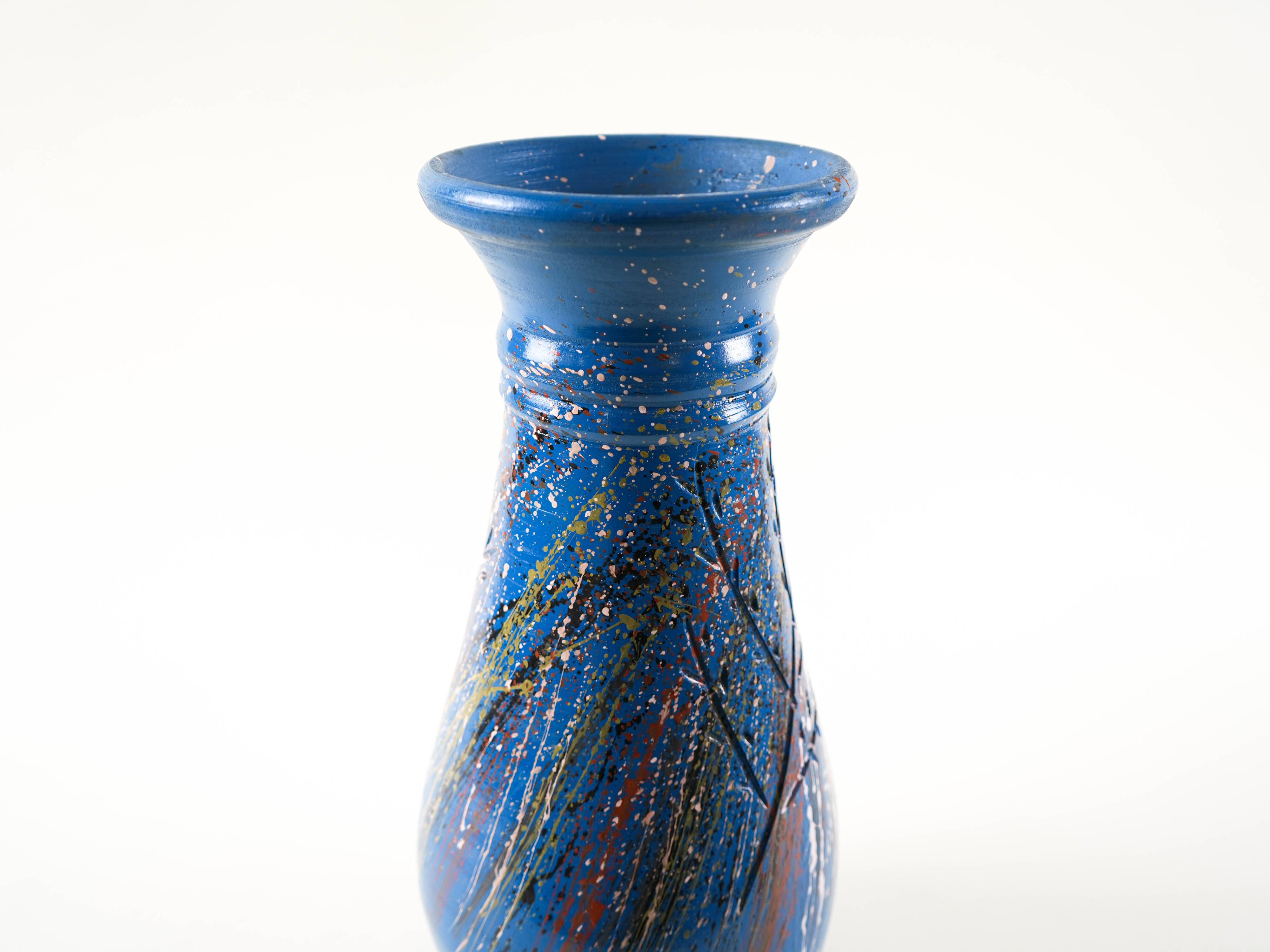 Vase en céramique bleue, design danois, années 1970, fabriqué au Danemark