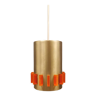 Suspension cylindrique dorée en aluminium avec prismes amovibles en verre orange pressé dur