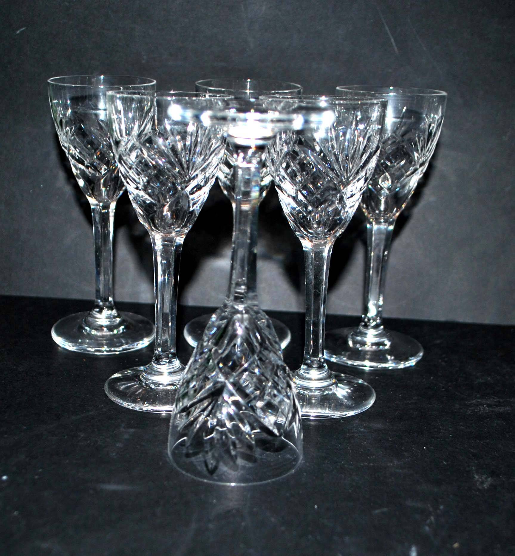 Cristallerie de saint-louis, set of 6 chantilly crystal liqueur glasses signed 11.5cm