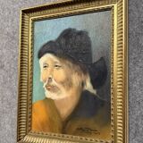 Maurice Terrot: oil painting on canvas portrait of a Chinese man with a hat