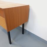 Vintage teak and black metal storage unit / chest on legs from the 70s