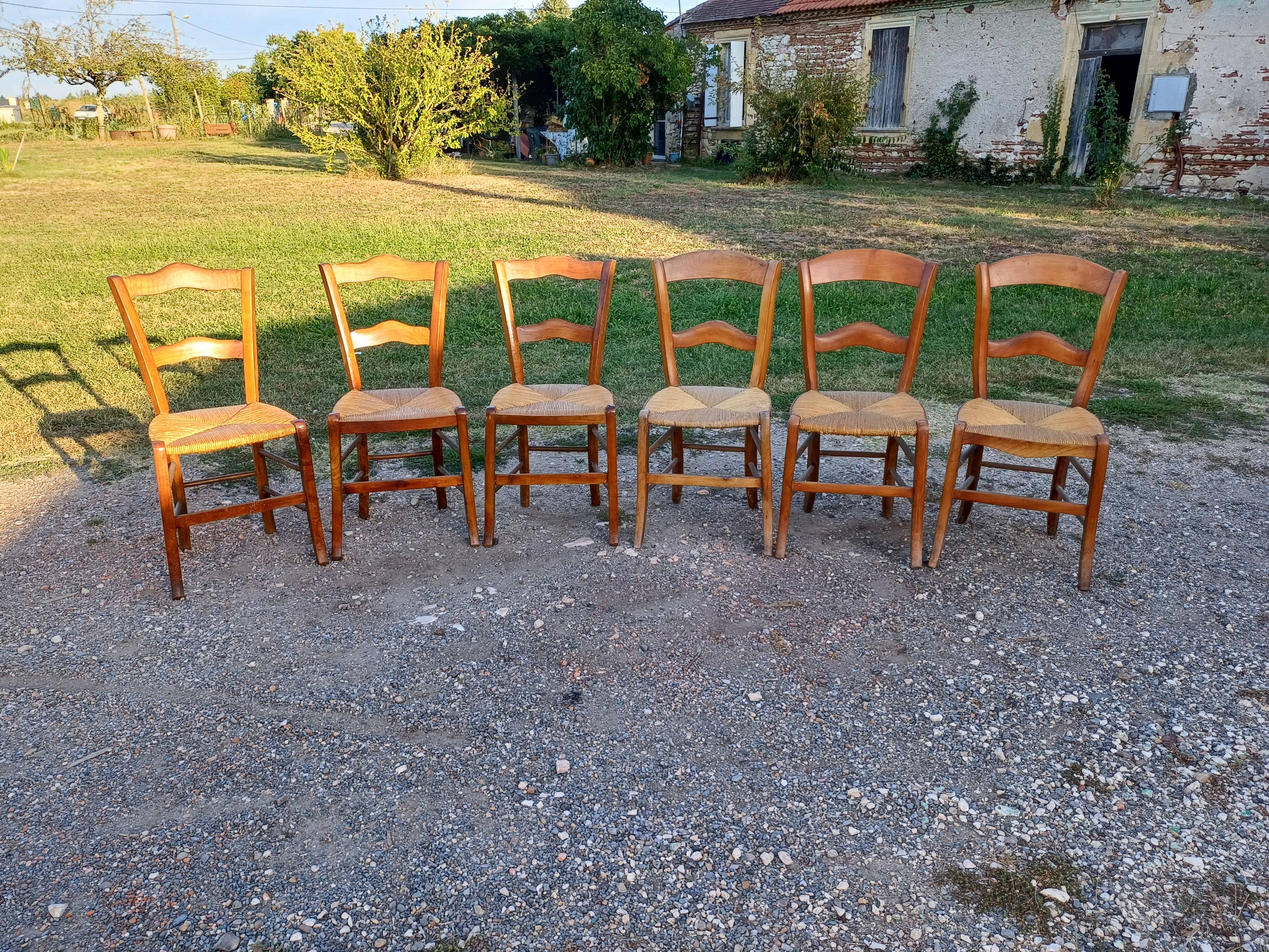 6 Old Straw Chairs