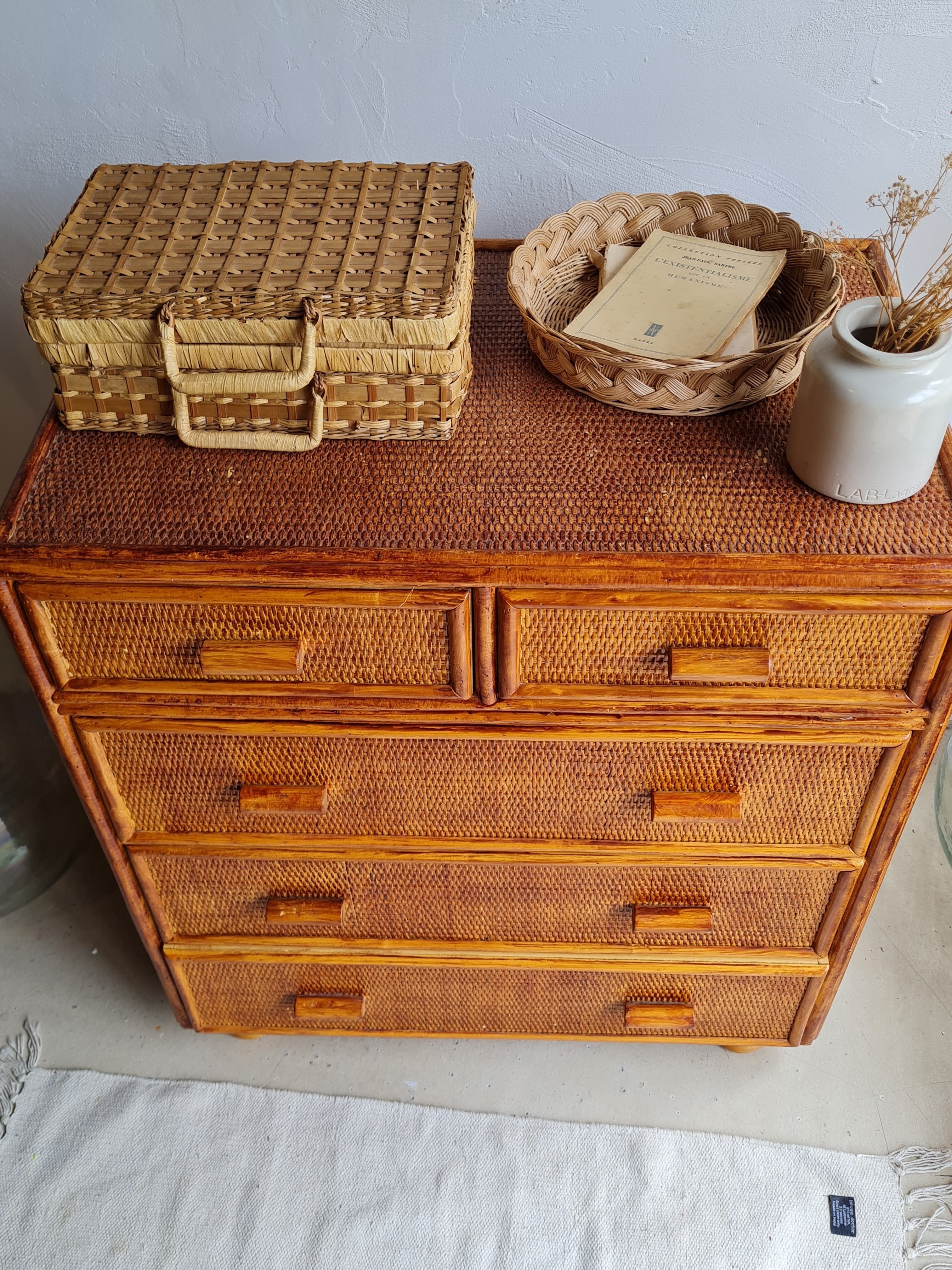 Vintage rattan dresser