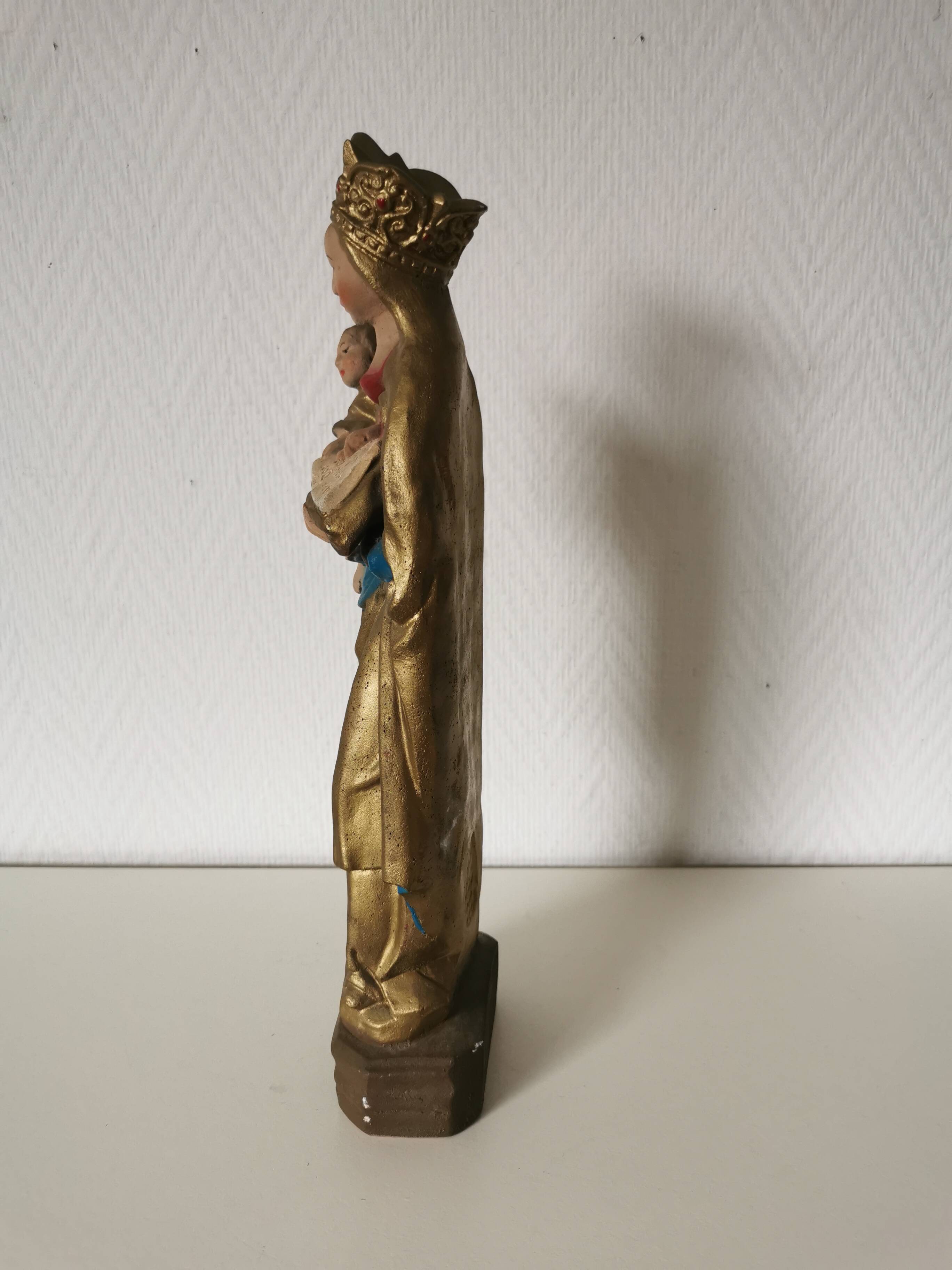 large statue of the Virgin and Child in painted plaster