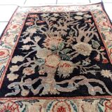 Tapis vintage fait main Tabriz – 48 x 64 cm – Noir & Motif Jardin - 1C971