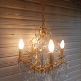 Rare old cage chandelier in gilded bronze and crystal 4 lights / WORKING CONDITION LEFT?