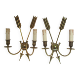 Pair of bronze crossed arrow wall lights Lucien Gau
