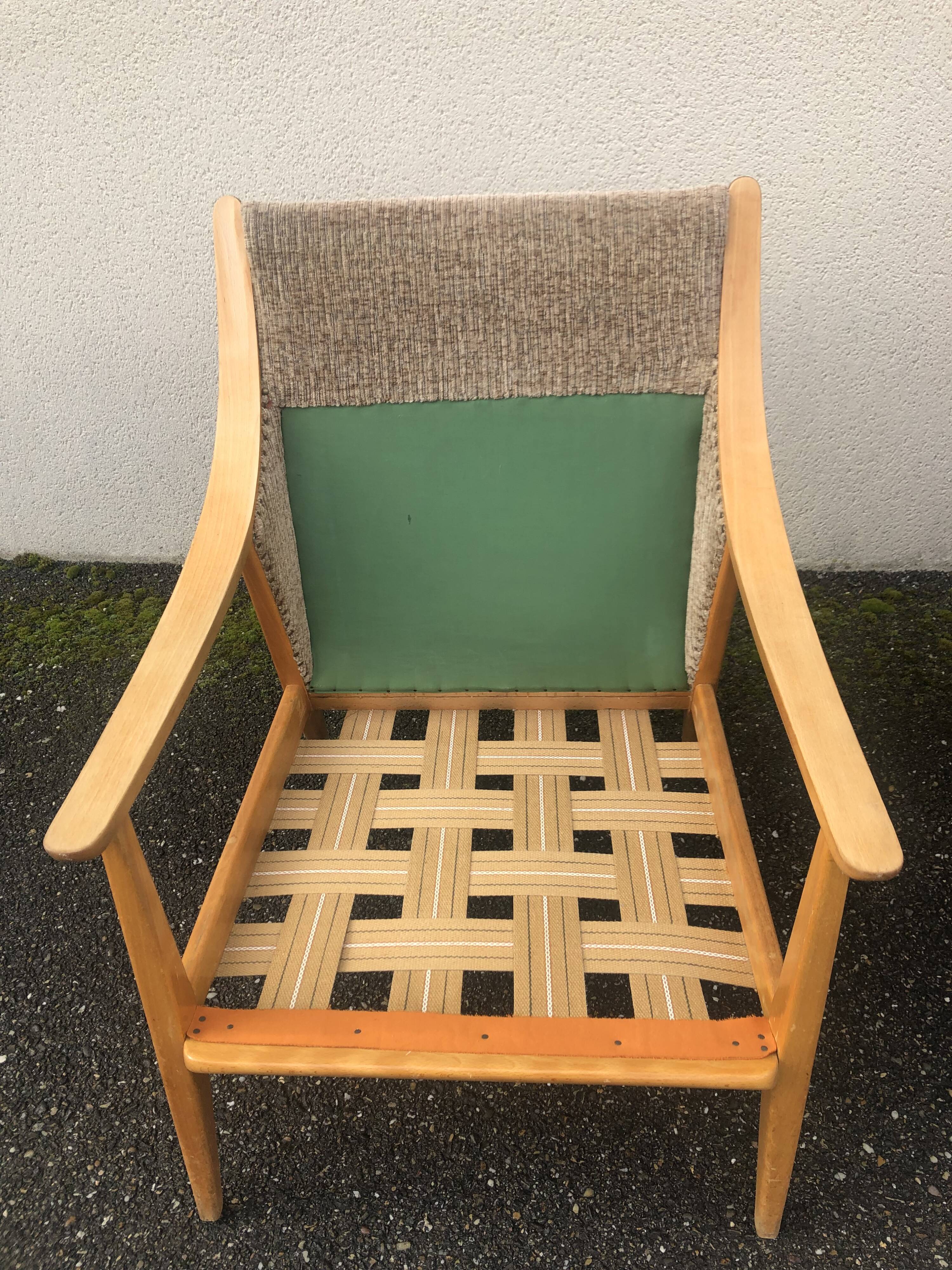 Scandinavian style armchairs blond wood 60s