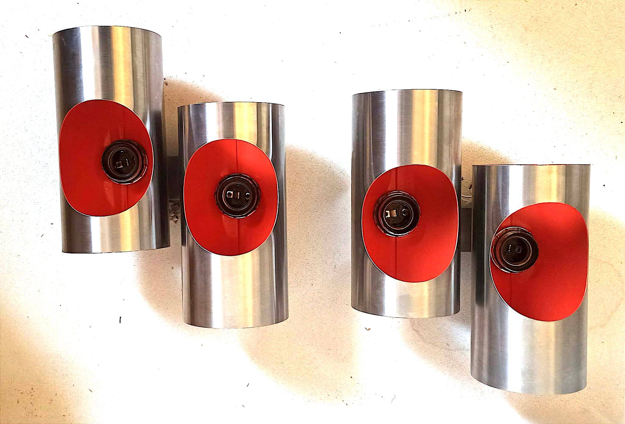 Pair of orange double wall lights Oxar Space Age 1970s