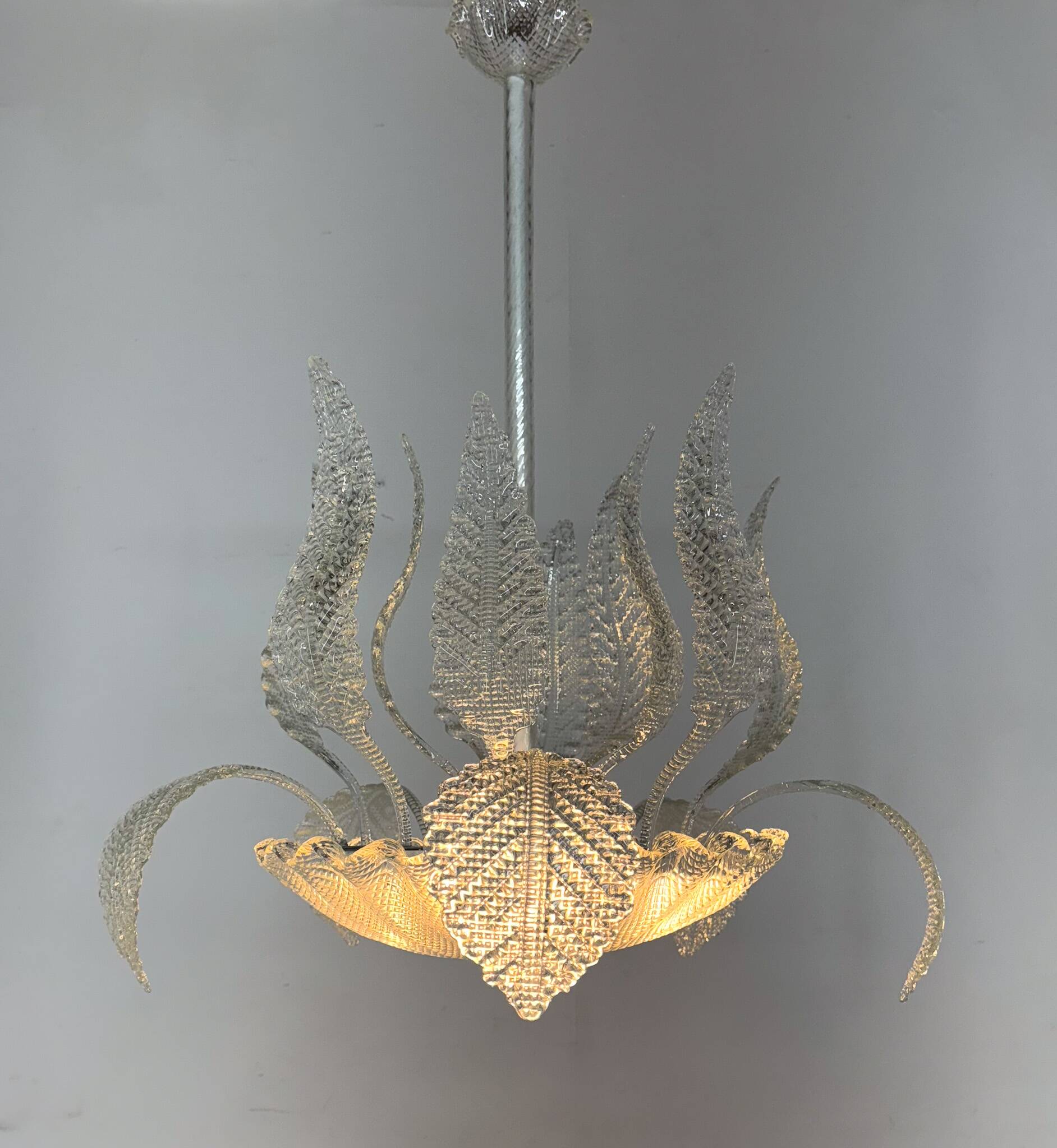 1950's Barovier & Toso Murano Glass and Brass Chandelier