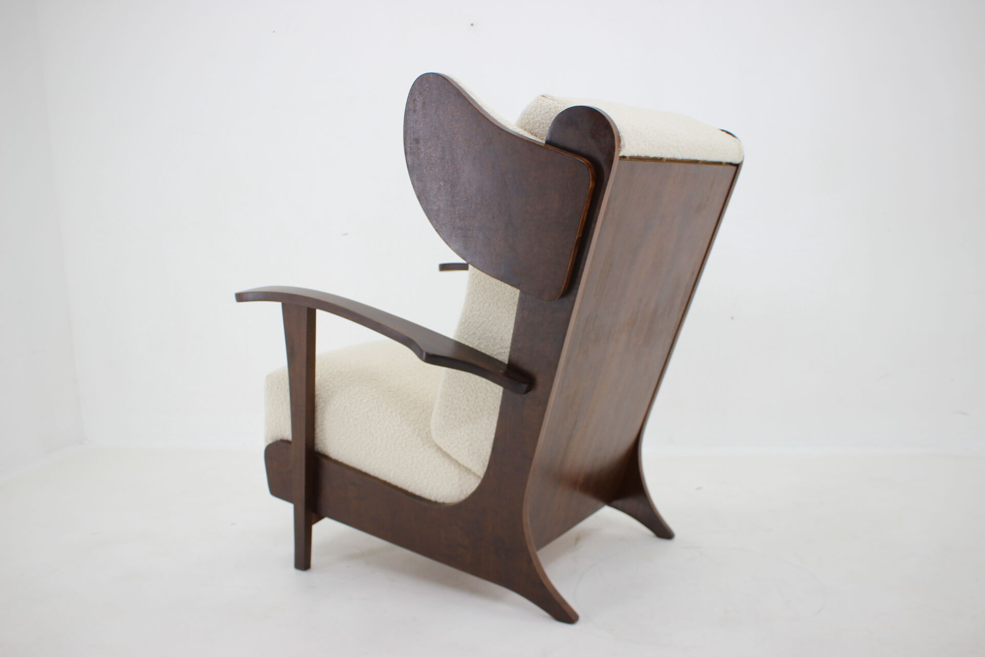 1940s large wing chair in wool boucle, restored