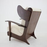1940s large wing chair in wool boucle, restored