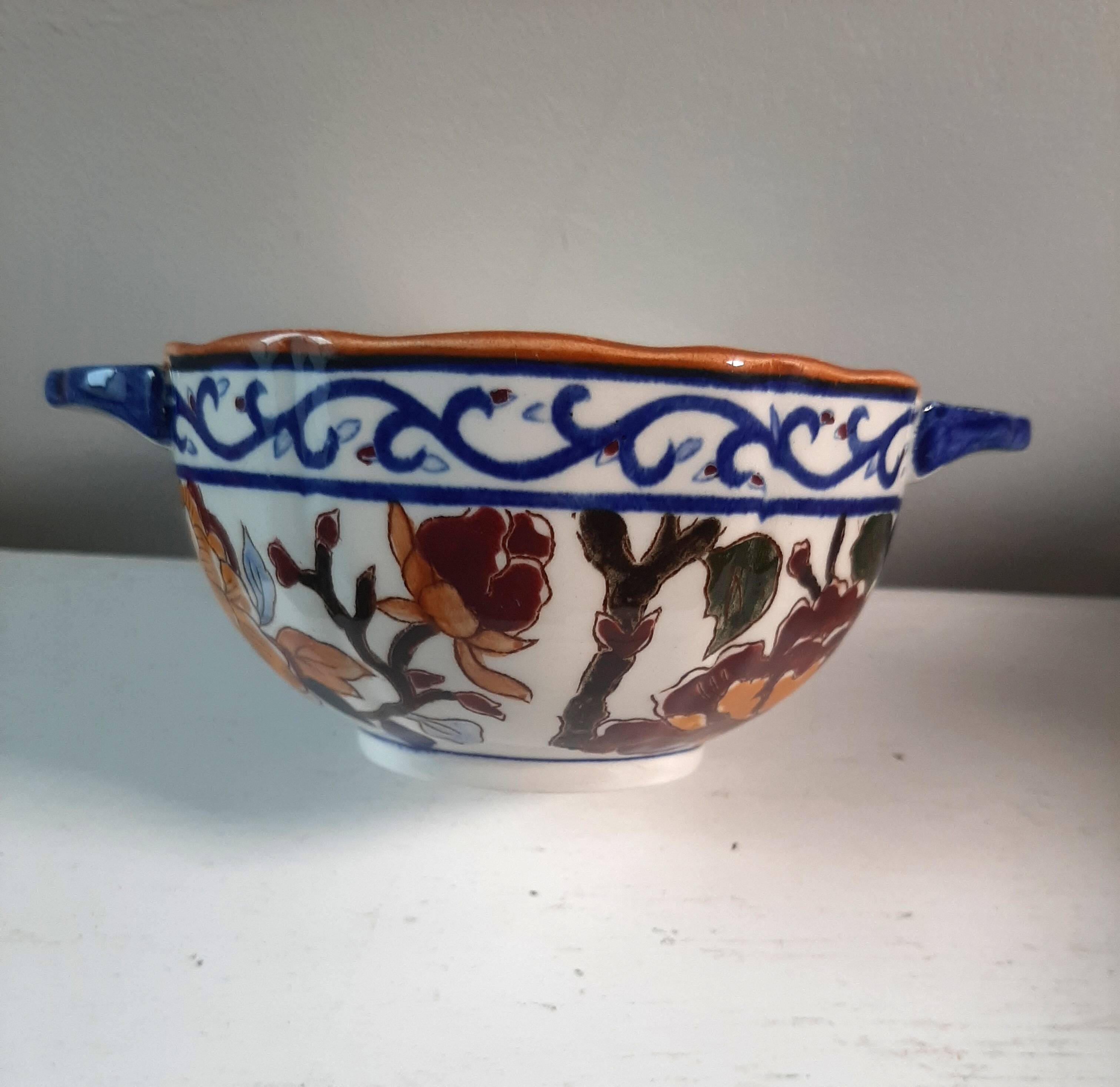 Gien earthenware bowl with peony decoration