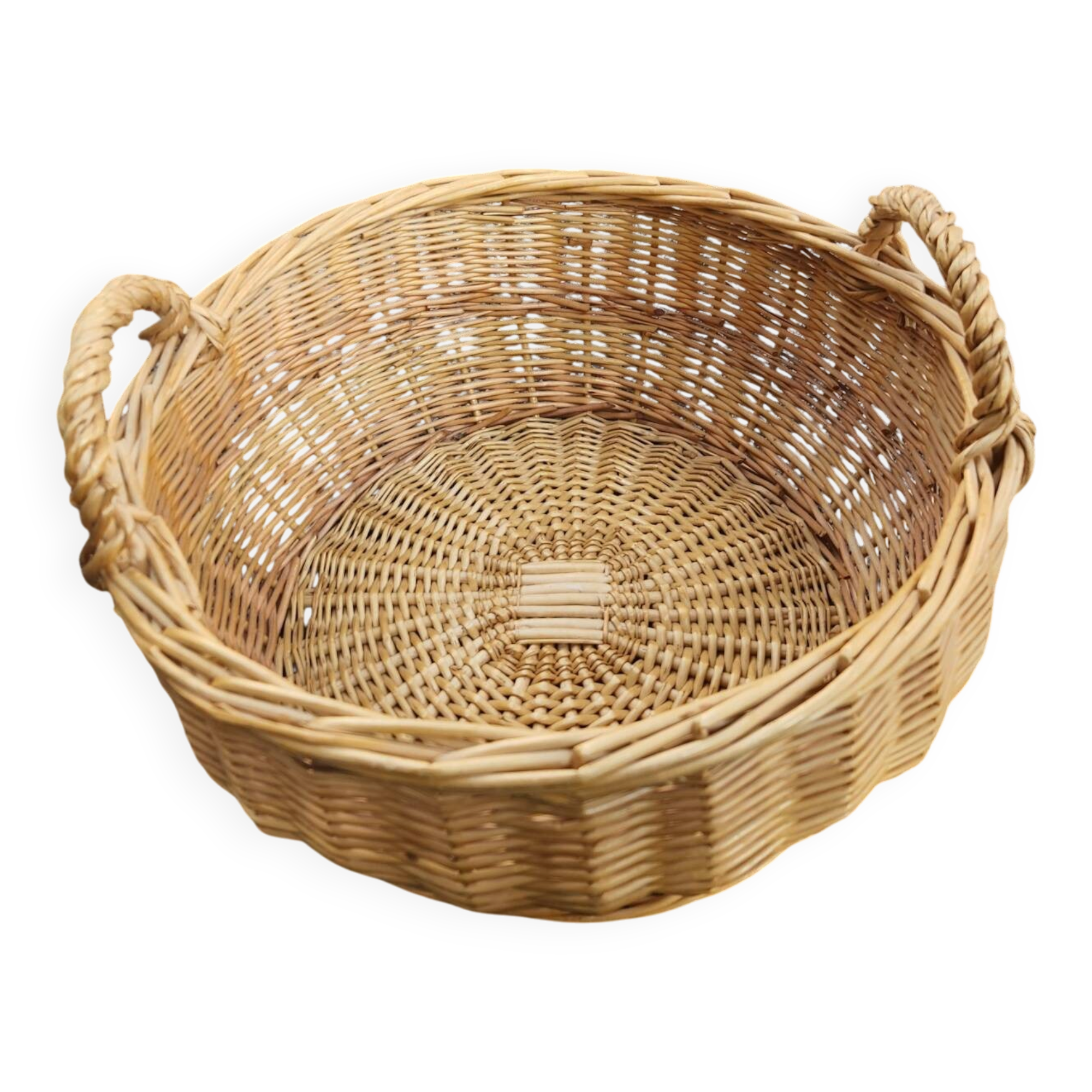 Large round wicker basket with handles