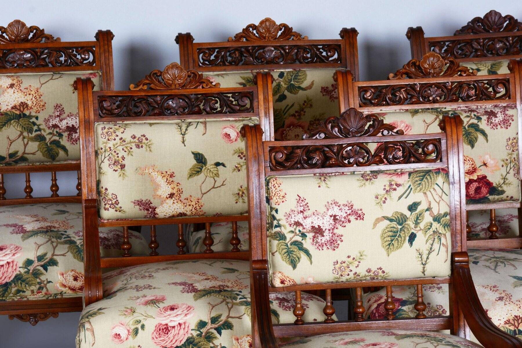Czech Living Room Set in Beech and Walnut, 1890s, Set of 7