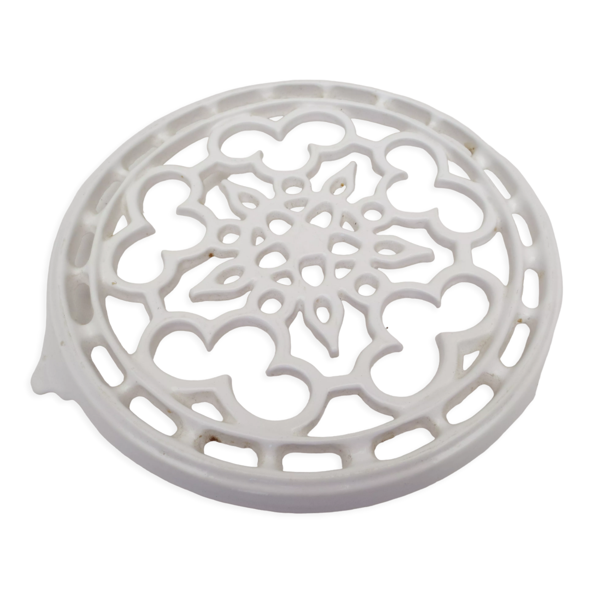 Old trifle, white enamelled cast iron, geometric decoration