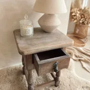 Rustic oak bedside table with a greige finish - 1 drawer - 45cm