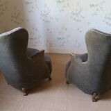 Pair of sculptural Bergère barrel armchairs