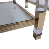Set of 2 side tables in acrylic glass and brass, France, 1970s