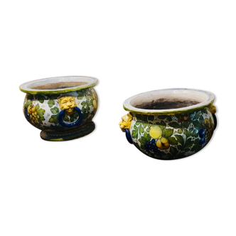 Pair of cache pots in faience