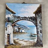 Tableau huile sur toile motif marin, signée
