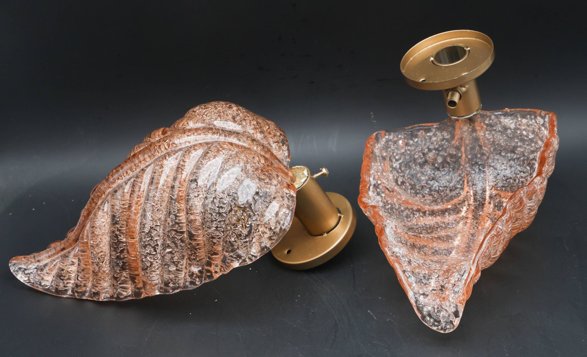 Set of 2 Wall Light Pink colour Murano Glass Leave by Barovier e Toso, 1950