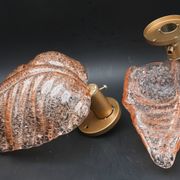 Set of 2 Wall Light Pink colour Murano Glass Leave by Barovier e Toso, 1950
