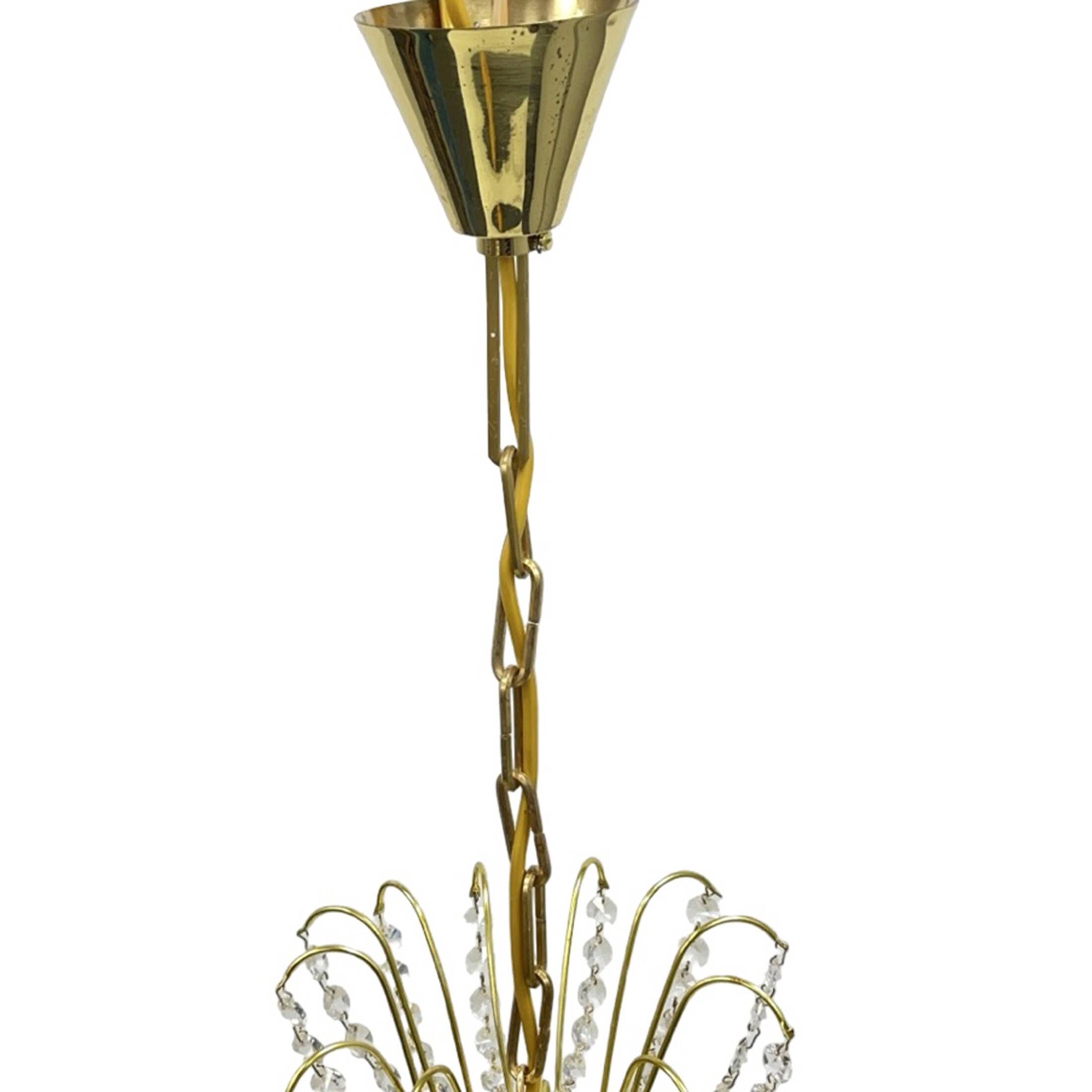 Kamenický Šenov crystal chandelier, gilded brass, 1970s, Czechoslovakia