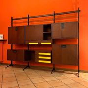 Mid-Century Modern Modular Bookcase, Wood & Metal, Italy, 1960s