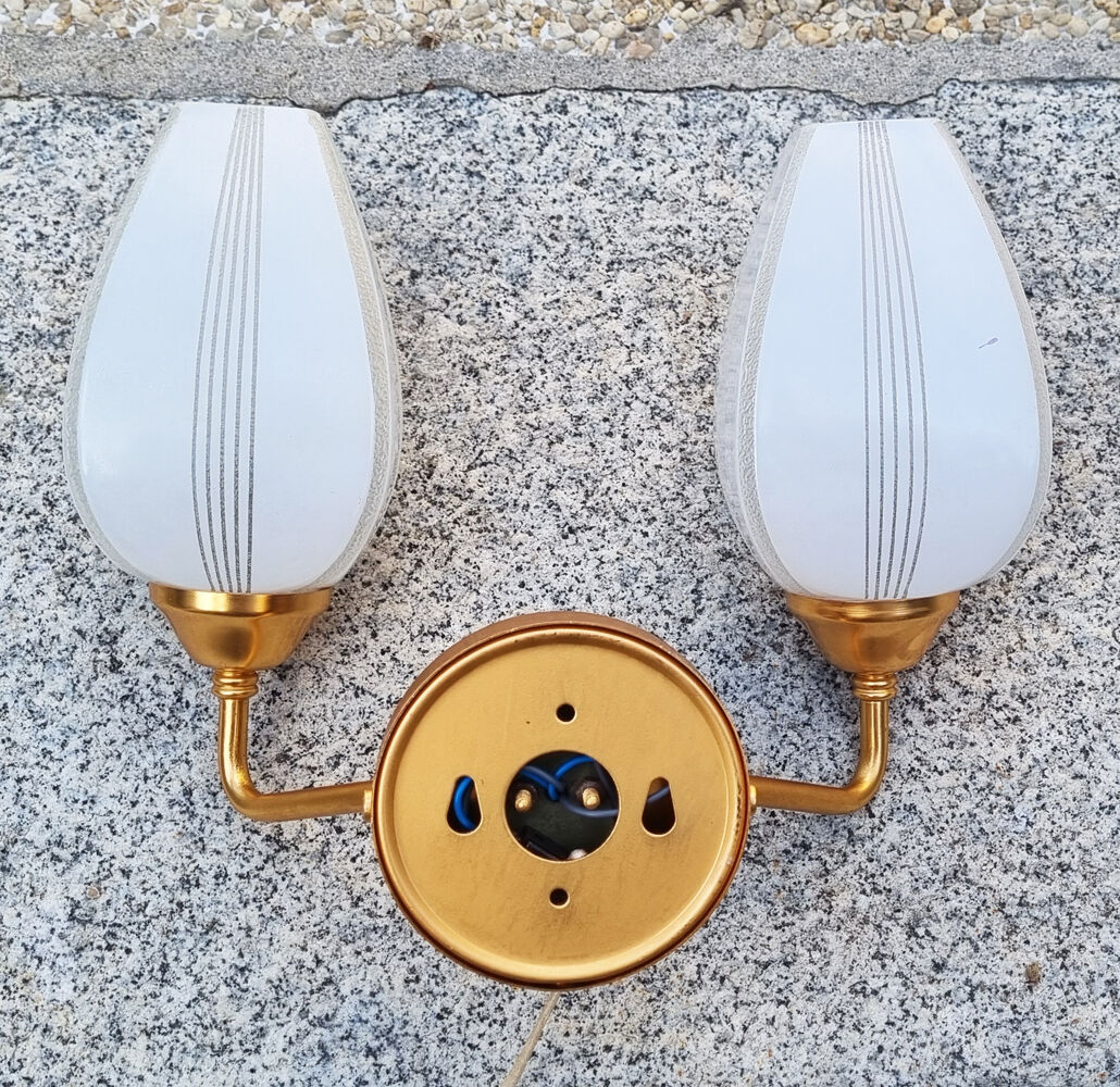 Pair of double wall lamps, tulips, Arlus edition, Paris, circa 50s
