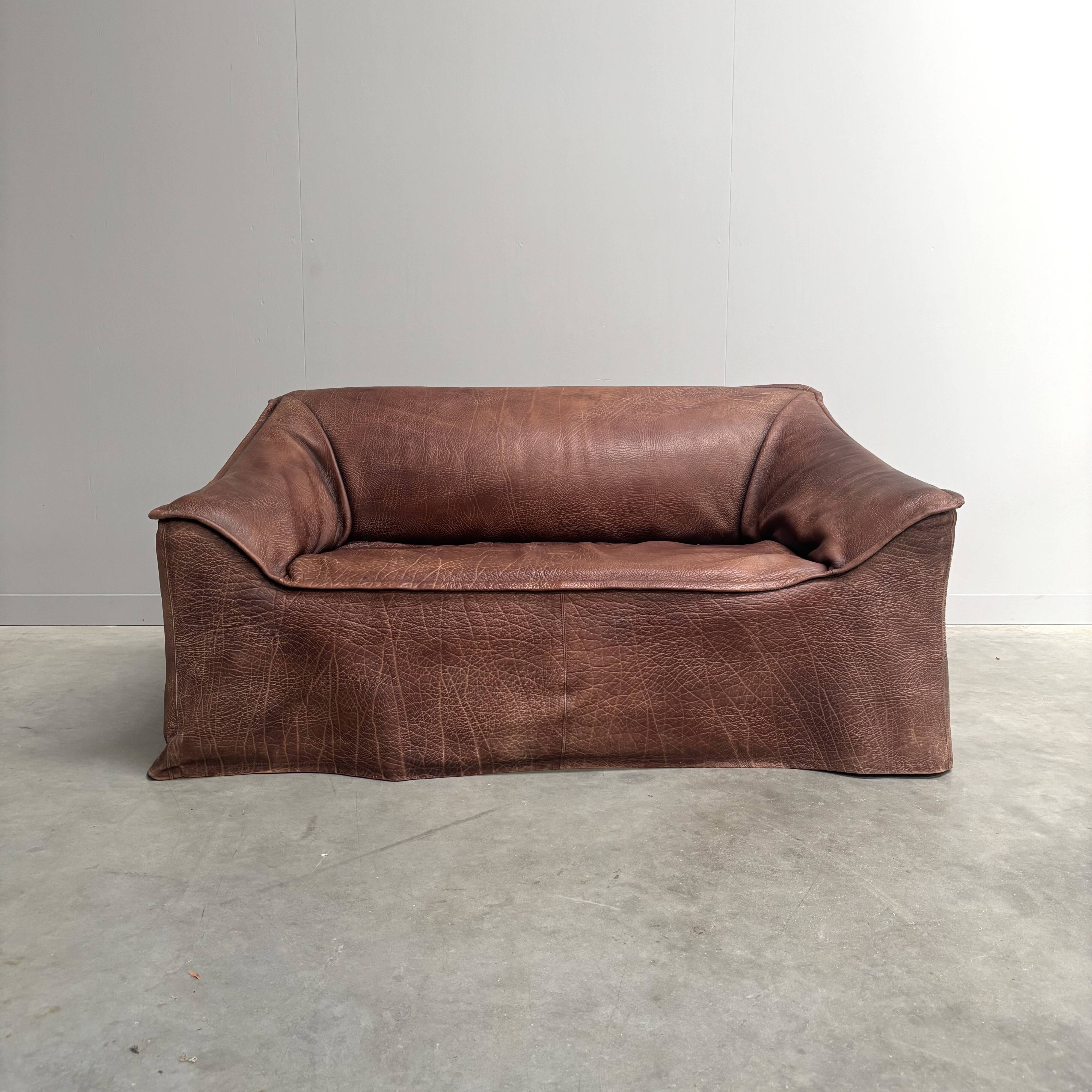 Vintage leather 2 seat sofa by Lesser, 1970s (1 of 2)