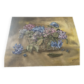 Ancienne huile sur toile bouquet d’hortensias signée